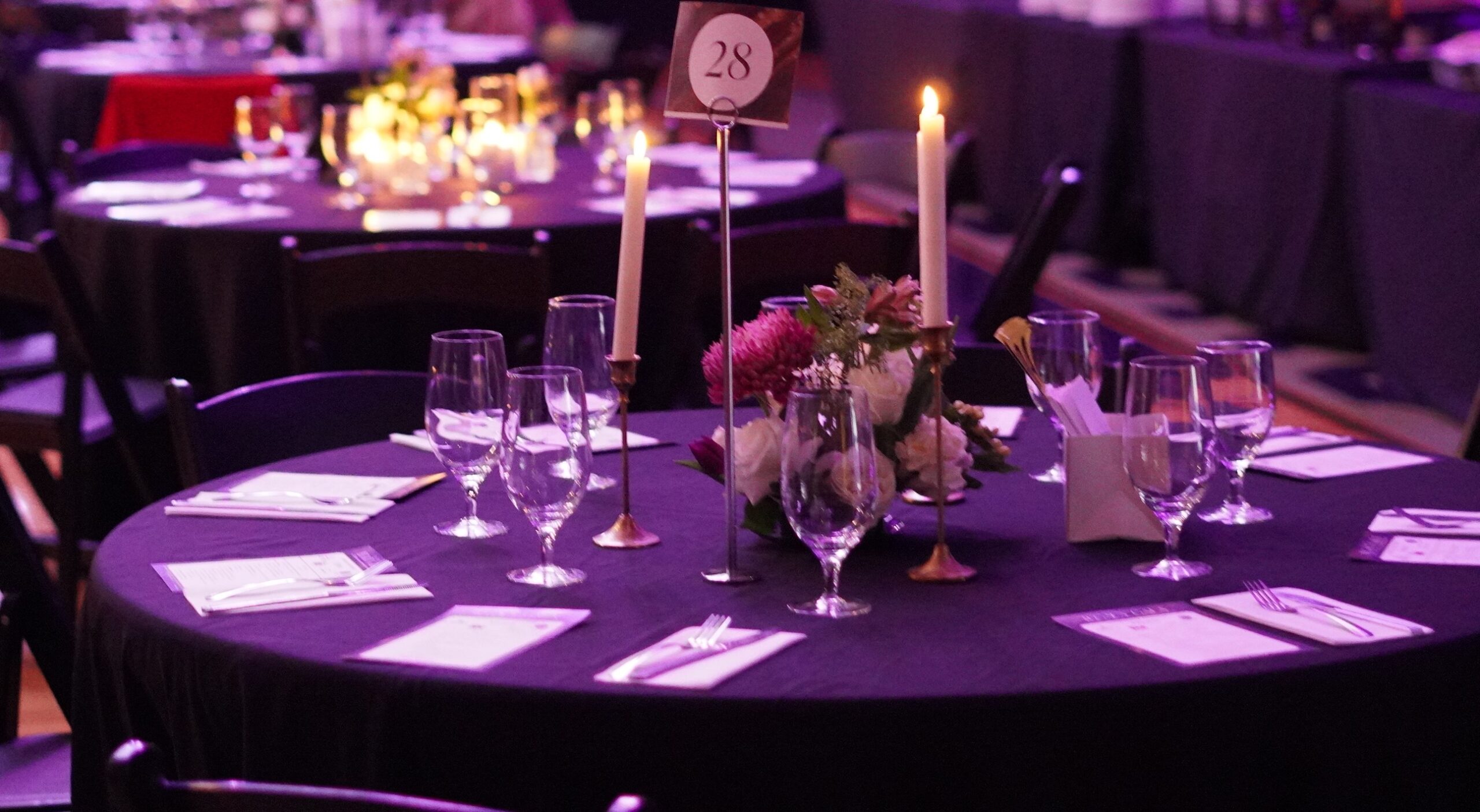 Table decorations inside the Polly Enix Tibbetts Building for the 2026 Legacy Gala